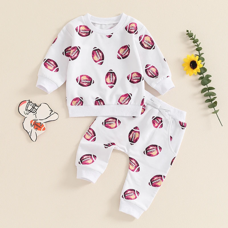 

Suefunskry 3M-3Y Baby Boy Fall Clothes Set Rugby Print Long Sleeve Sweatshirt and Elastic Pants 2 Piece Track Suit Outfits