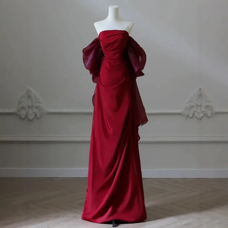 2026 Nieuwe Chinese Stijl Ochtendjas Bruidsjurk Bruiloft Toastjurk Verlovingsjurk High-End Niche Franse Bandloze Jurk Elegant