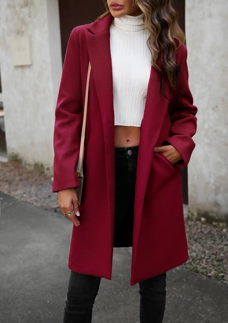 Tesco Herbst Winter Frauen elegante Langarm Mantel mit Taschen einfarbig Revers warm lange Wind jacke Mantel Blazer Mujer