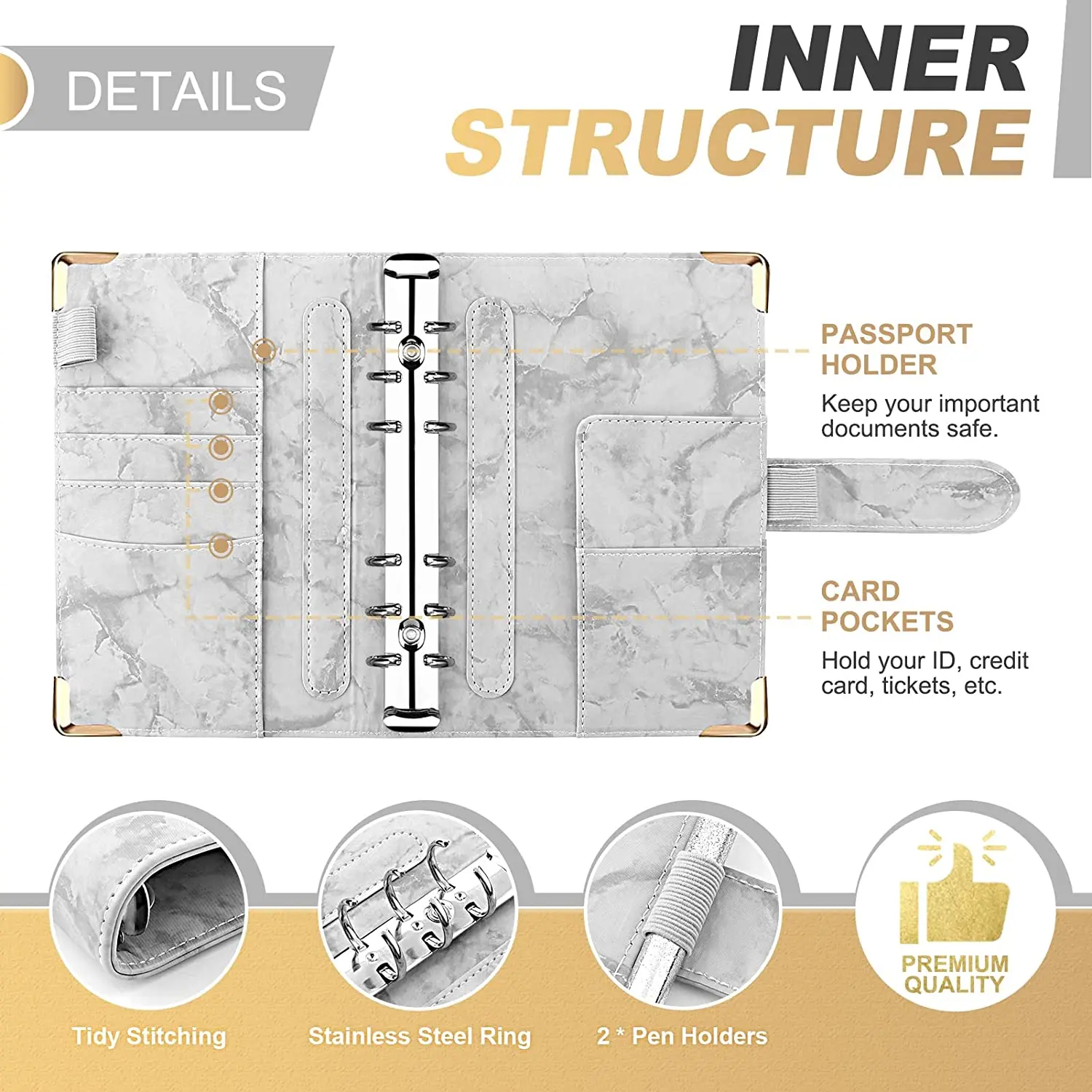 Budget Binder, Cash Envelopes for Budgeting, Money Organizer for Cash,  with Cash Envelopes,  Marble 6-Ring Money Saving Binder