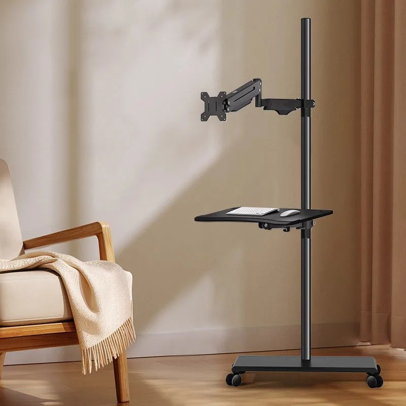 

Hooqu Double Screen Air Pressure Arm Keyboard Holder Floor-standing Monitor Stand Movable 17-32 Inches Screen Rotation