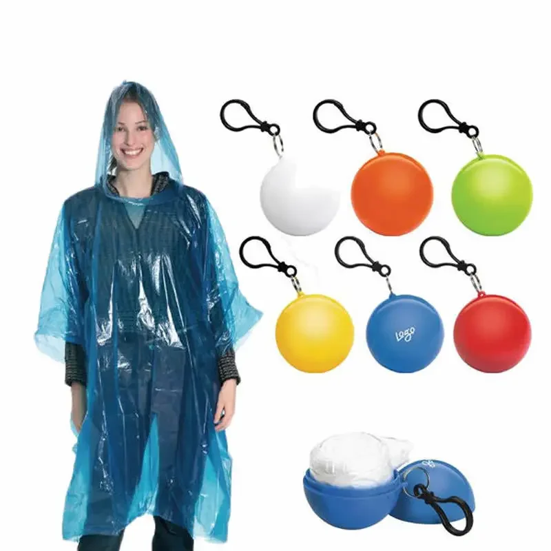 Capa de chuva unissex com poncho descartável portátil de 1 unidade com chaveiro - capa de bola à prova d'água