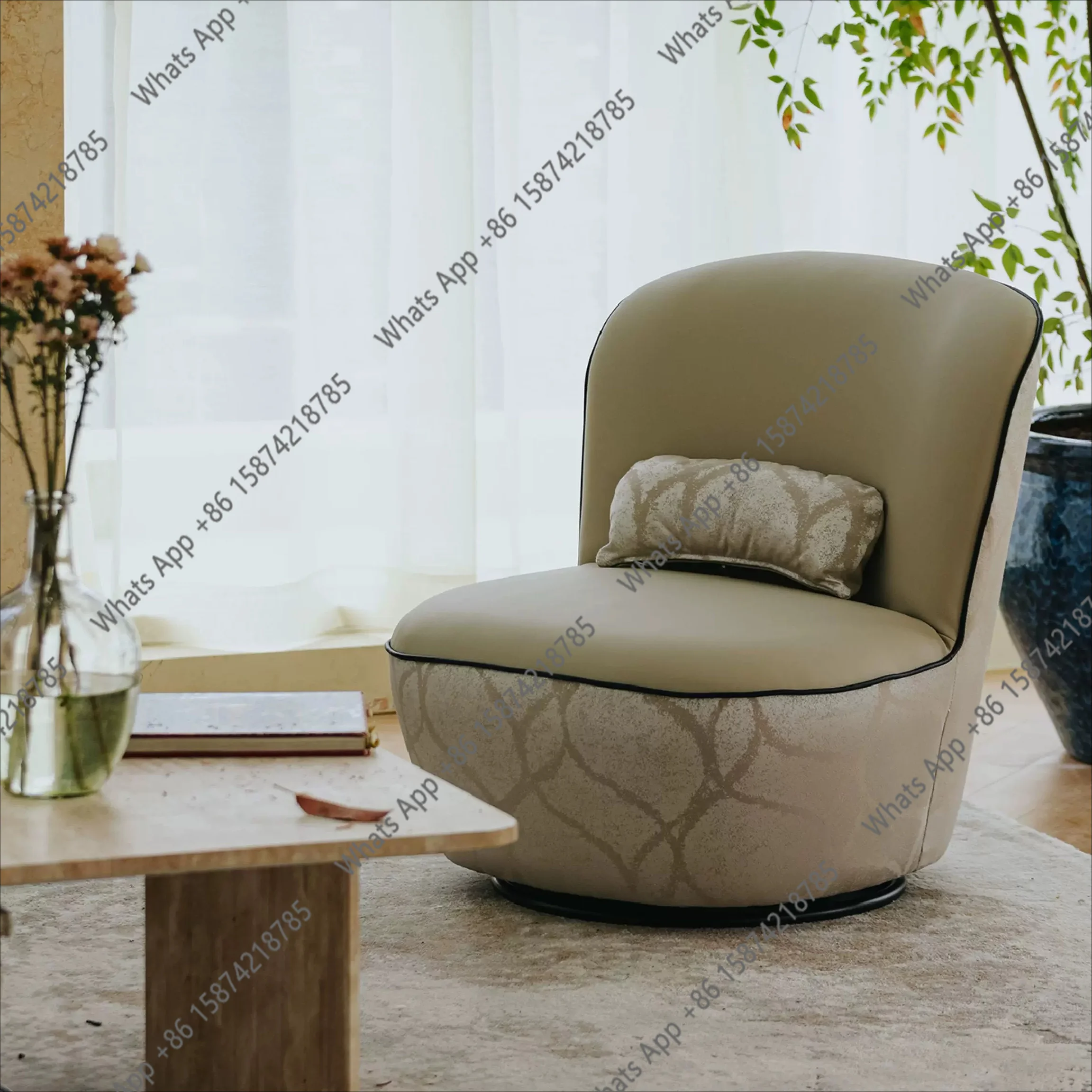 Ivory white Italian swivel chair bedroom French haute couture light luxury living room leisure chair medieval