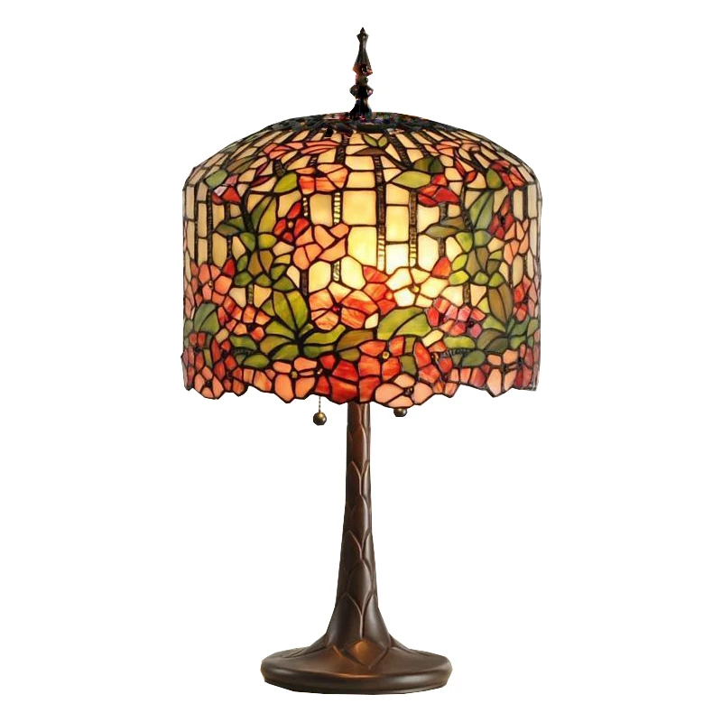 

European Brass Bottom Flower Design Stained Glass Desk Lamp 16 "