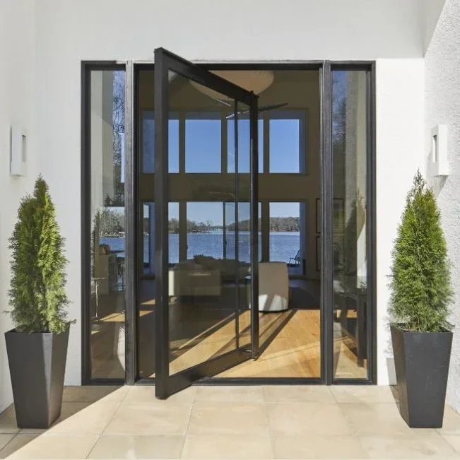 Heavy Modern Black Luxury Front Aluminium Revolving Door Glass Pivot Entrance Custom Iron Entry Smart Lock Modern Pivot Doors