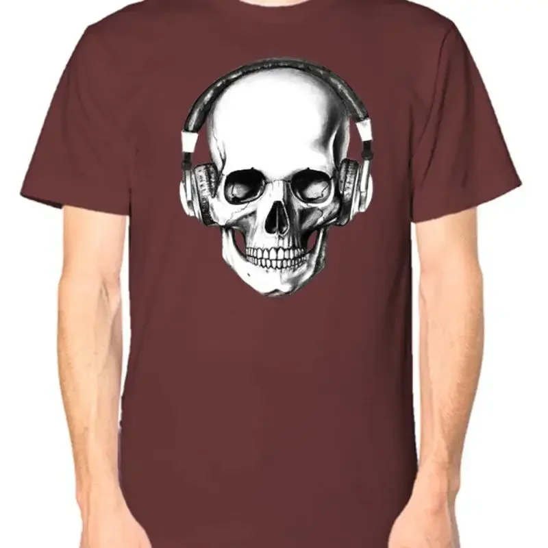 Skull Headphones T shirt Punk Music Rock N Roll Top