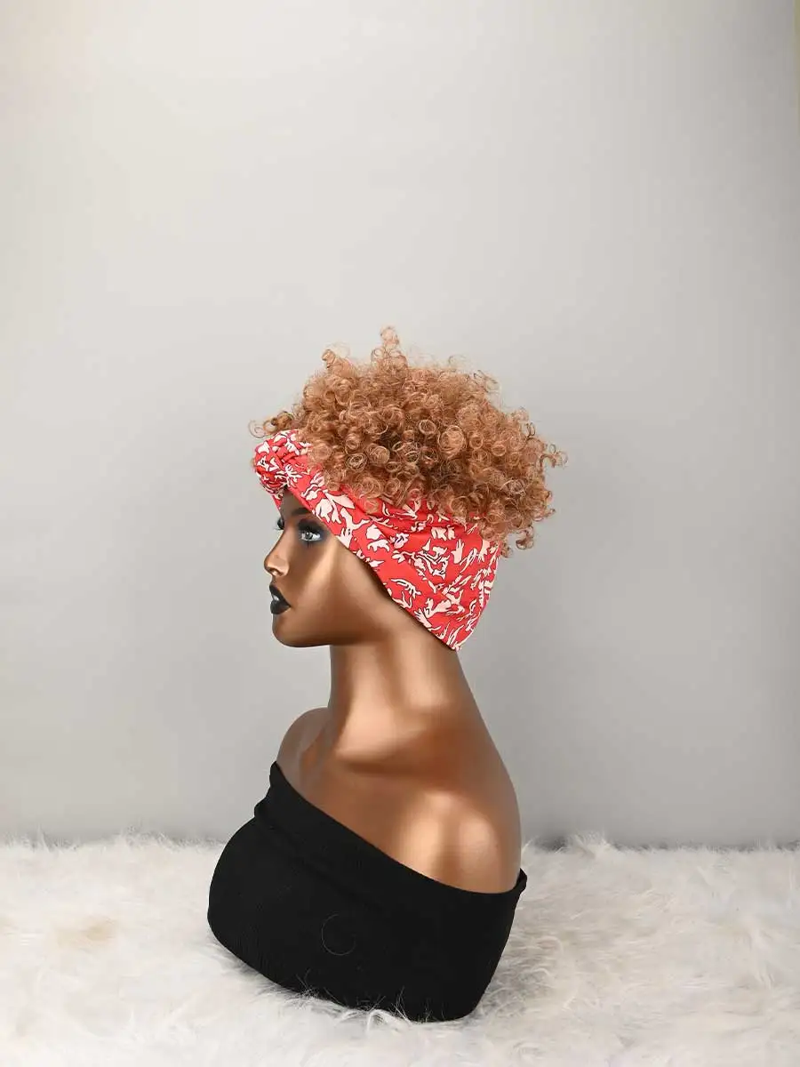 Headband Wig Curly Headband Wig With Bangs For Women Synthetic Afro Curly Hair Wig With Headband Attached Short Kinky
