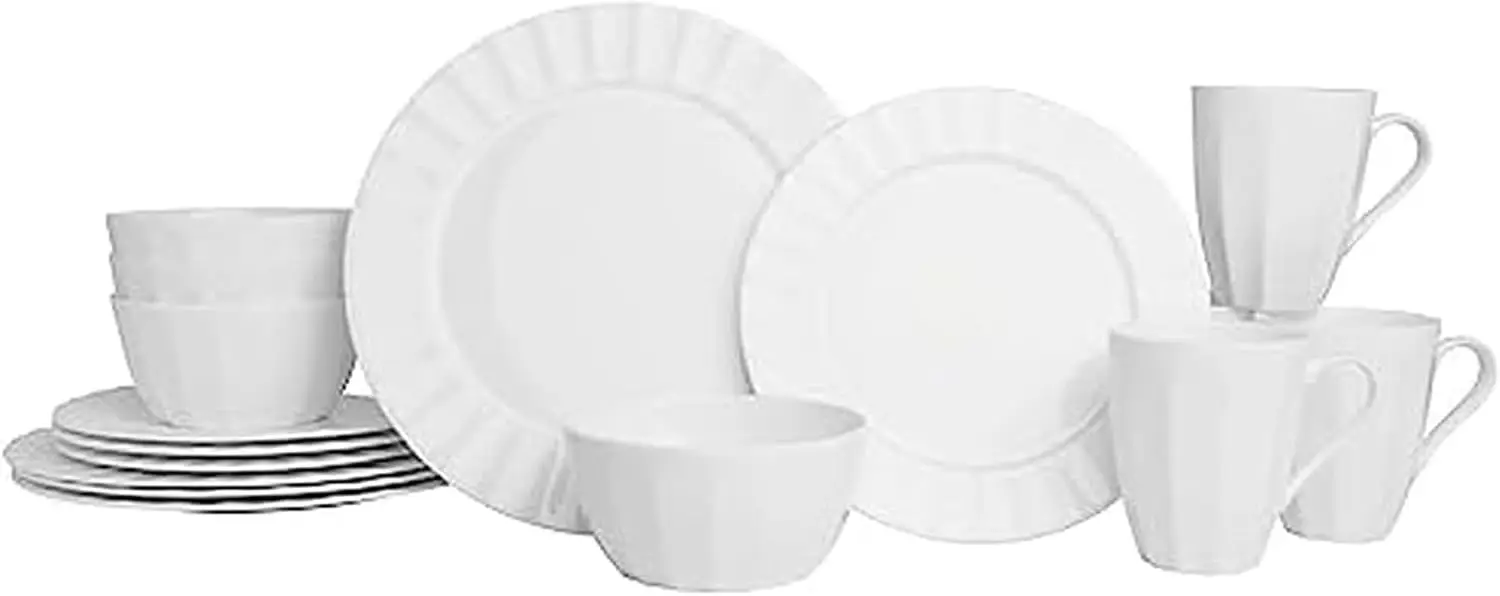 16-Piece Dinnerware Set with Fluted Design, Service for 4, Elegant Tableware Collection for Everyday Dining