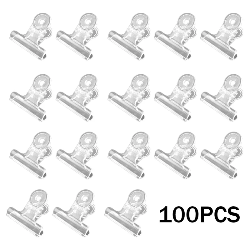 100PCS Plastic Bulldog Clips Kit Utility Paper Clips Set Hinge Clips For Home, Office Use Clear
