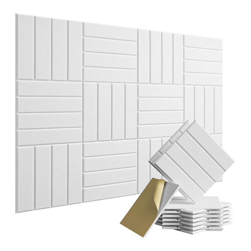 A43I 12 Pack Sound Proof Foam Panels for Walls, Self-Adhesive Acoustic Panels for Door, Ceiling, Home Office White