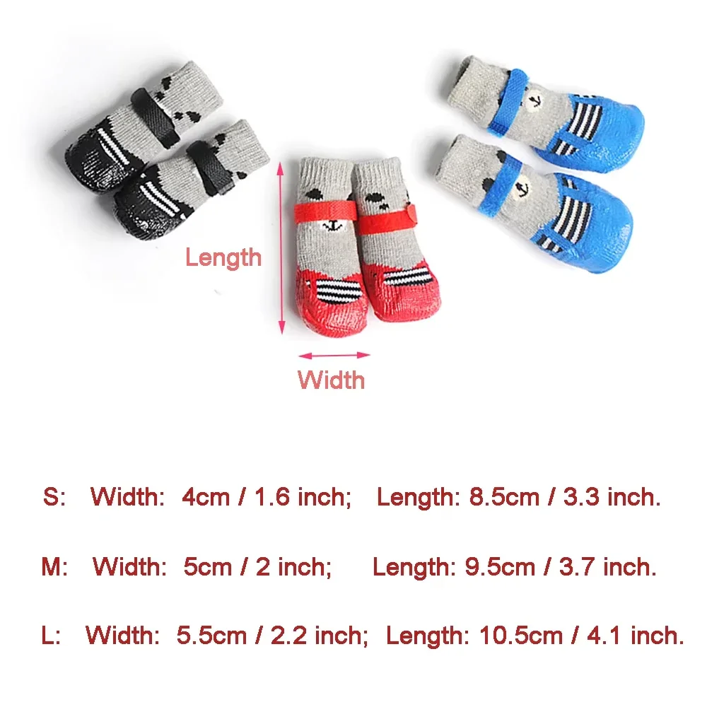 4pcs Winter Warm Dog Socks Anti-Slip Waterproof Rain Snow Boots Puppy Chihuahua Shoes Booties for Small to Large Dogs