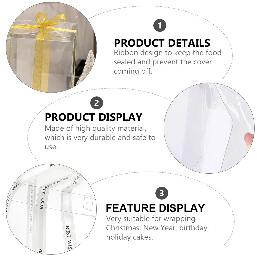 

5Pcs Birthday Cake Box Food Grade White Card PET Safe Transparent Boxes Packing Gift Ribbon Sealed Cover Travel Picnic