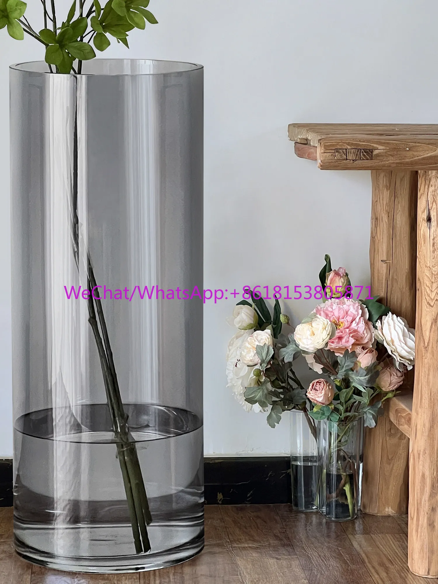 Glass transparent large oversized high super high height tube large gray smoke gray
