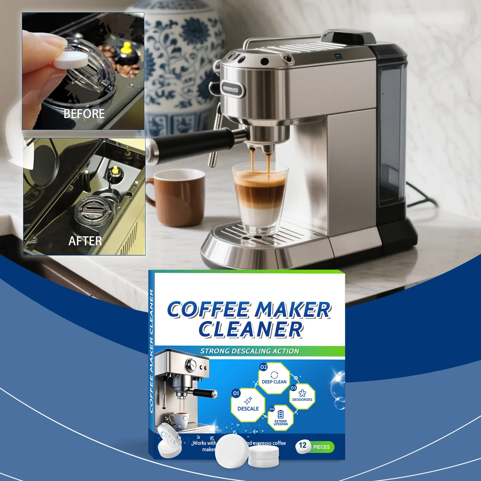 Coffee Machine Cleaning Tablets Universal Remove Limescale Coffee Residue Deep Heavy Stain Remove Coffee Makers Descaler Tablets
