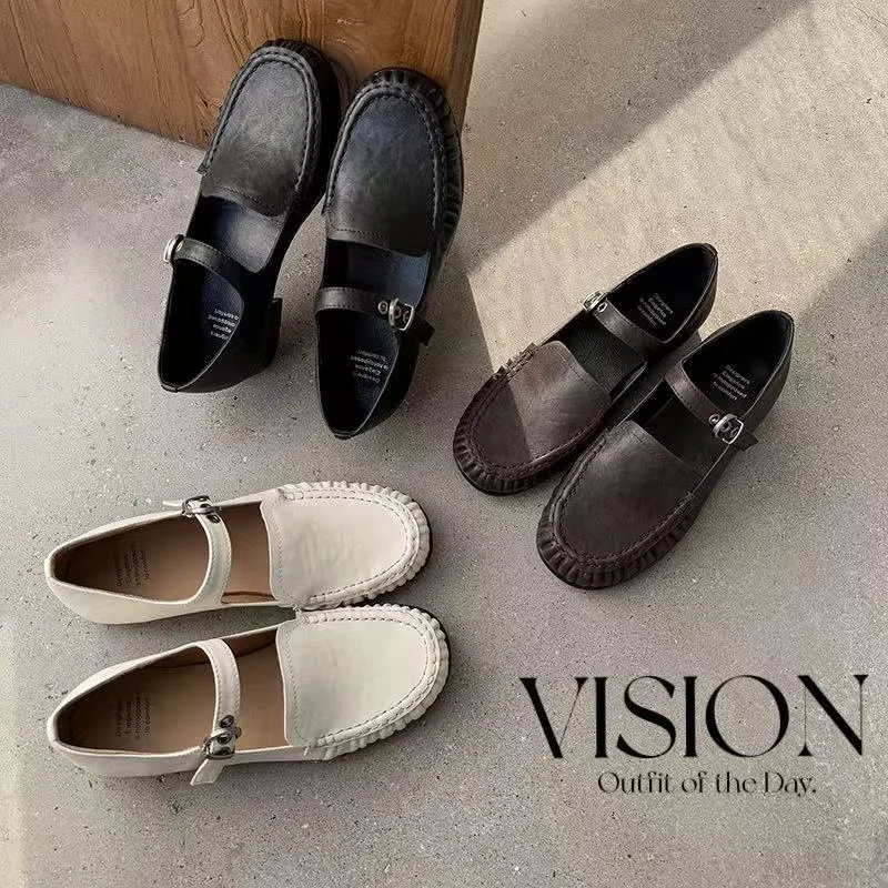 2026 spring autumn women pumps natural leather 22-25cm split leather+sheepskin+pigskin round toe buckle mary janes women shoes