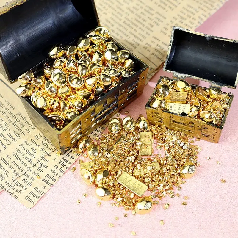 1set Mini Gold Bar Ingot Pirate Treasure Model Simulated Display Piece Desktop Box Scene Decorative Prop Miniature Home Decor