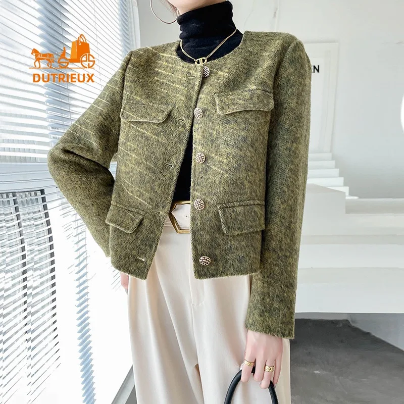 New Winter Coat for Women,  High-end Double-faced Cashmere Coat 72.8% Wool 12.1% Rabbit Hair 15.1% Mulberry Silk Short Jacket