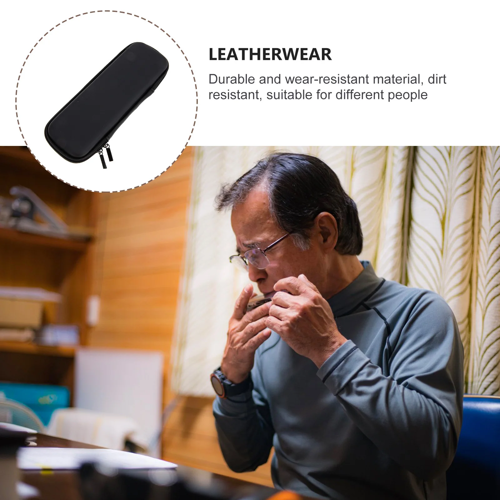 

Black Eva Harmonica Carrying Case Shockproof Storage Bag Durable Zipper Lightweight Protective for Travel Home