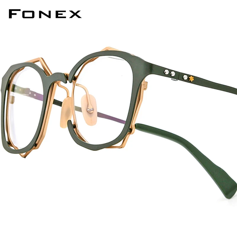 FONEX Pure Titanium Glasses Frame Men Brand Design Retro Vintage Square Eyeglasses Women Japanese High-end Quality Eyewear 85729