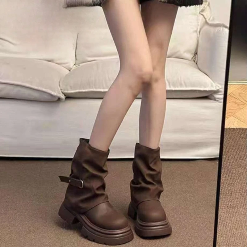 Vintage Style Chunky Heel Riding Boots Women Black Summer Short Boot Trendy Footwear