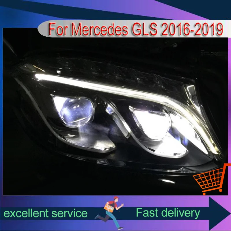 Car Styling For Mercedes Benz GLS 2016-2019 Front Lamp DRL Headlight Signal Highlight LED Bulbs Projector Lens Automatic Tools