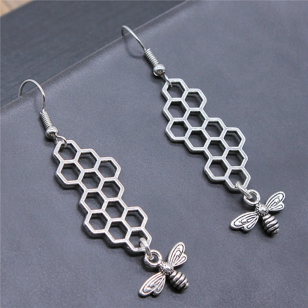 Dropshipping Drop Earrings Fashion Handmade Simple Design 2 Colors Honeycomb Bee Pendant Earrings