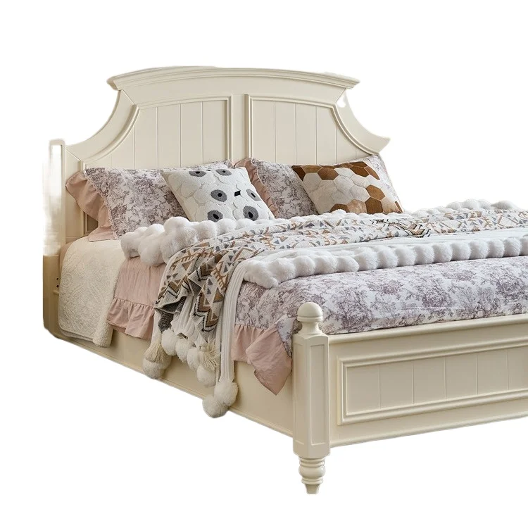 

American light luxury full solid wood bed, double bed storage, modern simple white 1.5 meters European master bedroom