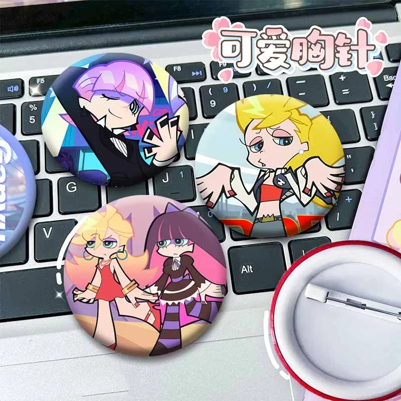 Kawaii Anime Character Panty Stocking Button Brooch Cute Cartoon Round Lapel Pins Backpack Clothes Decor Jewelry Cosplay Badge