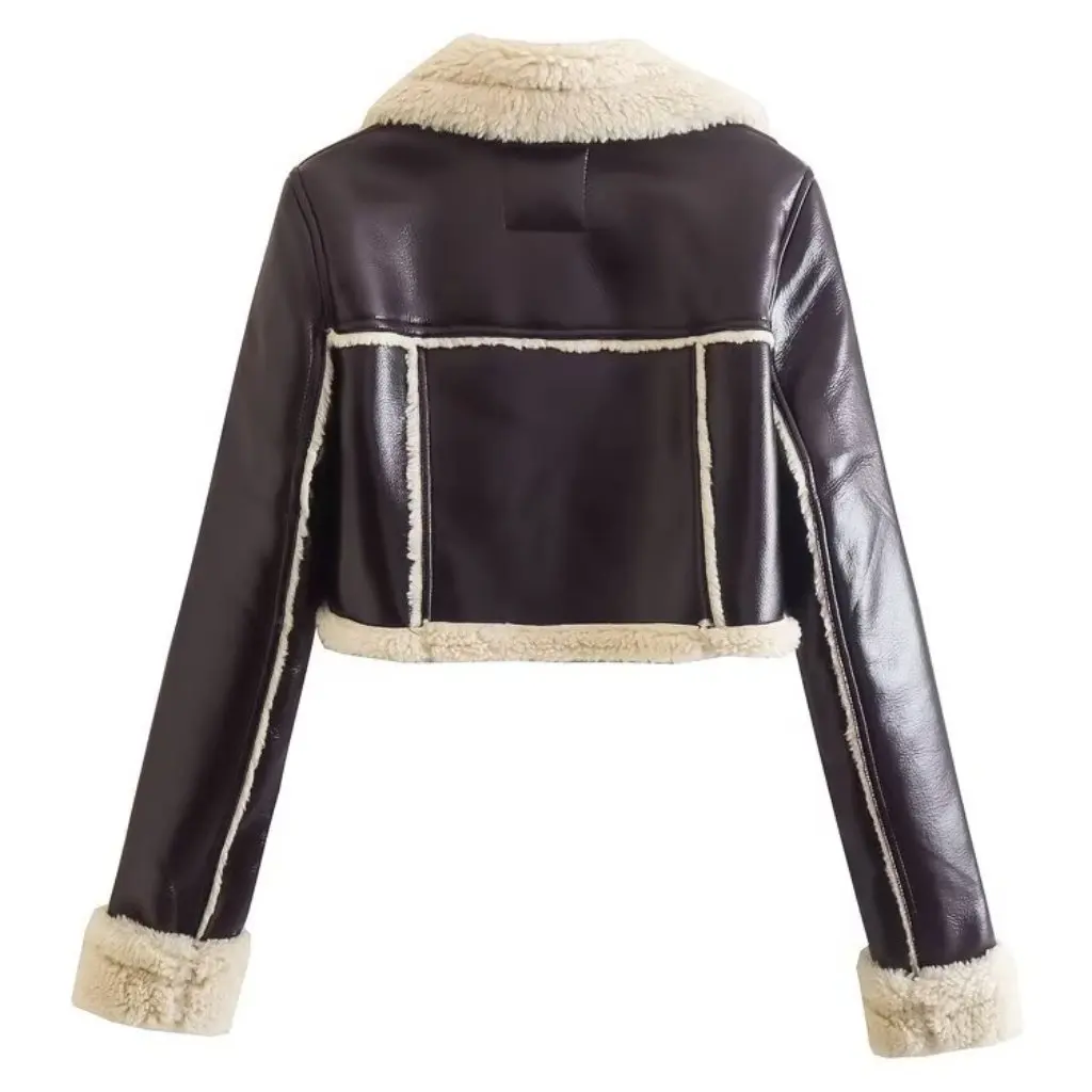 여성용 라펠 퍼 양면 플리스 숏 재킷 유럽 미국 스타일 겨울 신상품 도매 의류