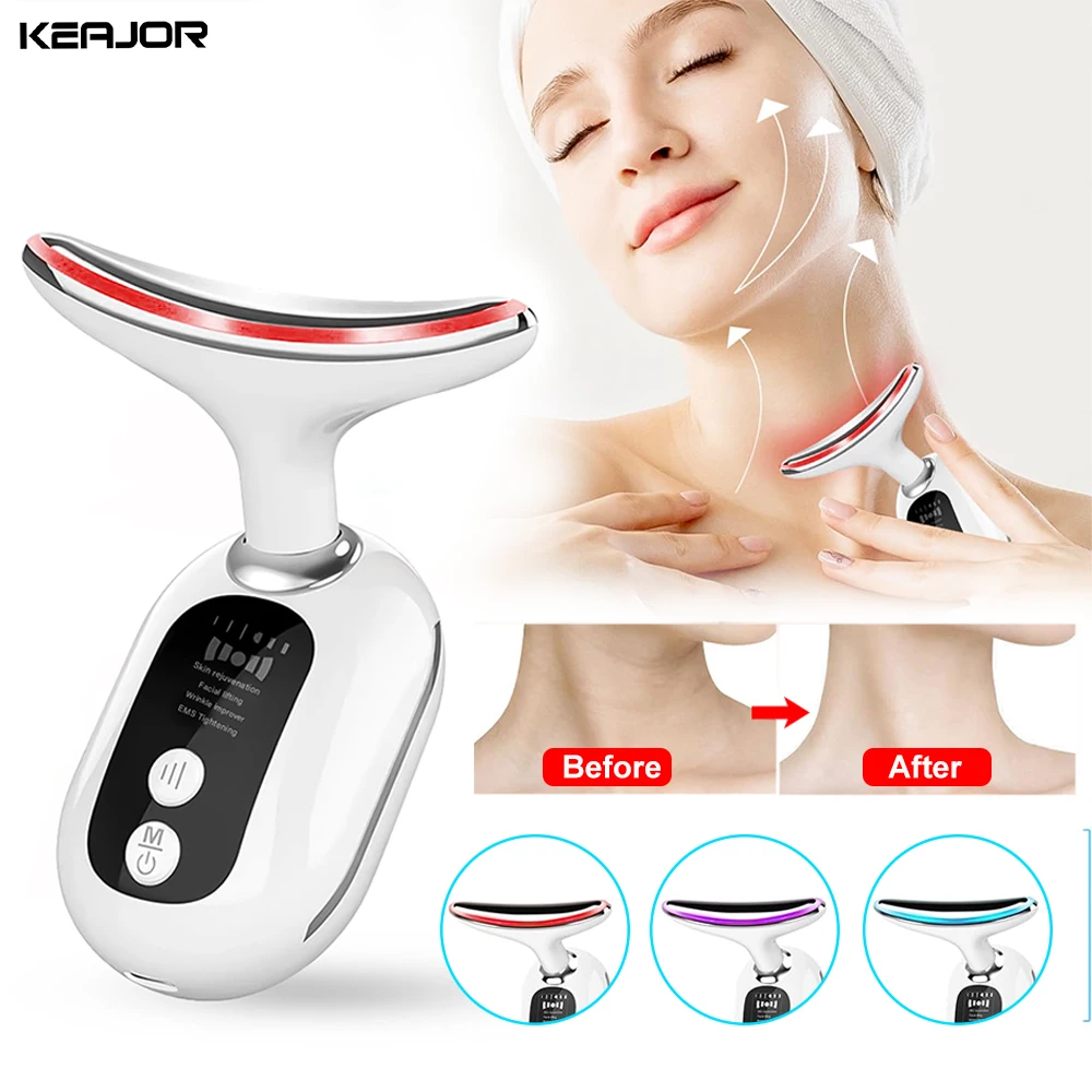 Face Neck Lifting Massager Ems Microcurrent Apparaat Voor Gezichts Dubbele Kin Rimpel Remover Led Foton Huid Strakker Schoonheid Massage