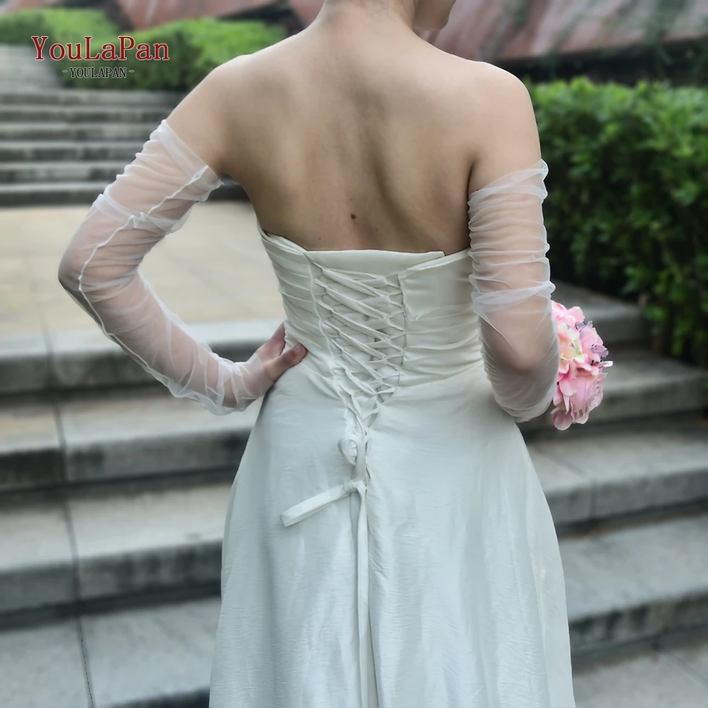 YouLaPan Removable Bride Sleeve Fingerless Bridal Glove Sheer Tulle Elbow Length Wedding Bachelorette DIY Party Accessory VM20A