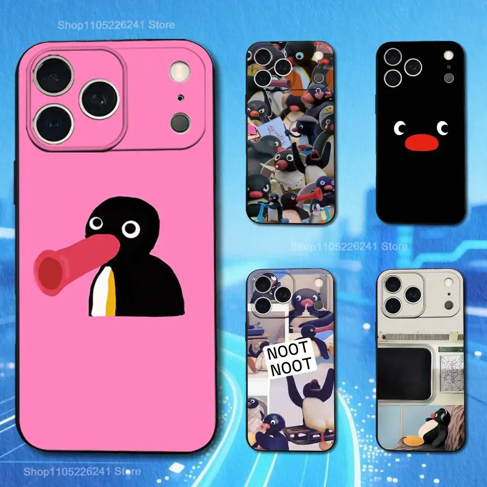

Cute Art P-Pingu Penguin Case For iPhone 11,12,15,14,13,16,17,Plus,Pro Max,XS,X,XR,SE,Mini,8,7,Soft Silicone Black