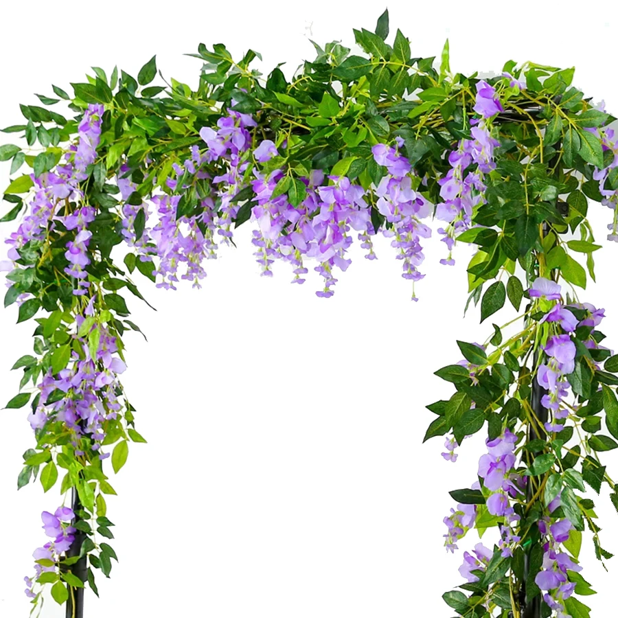 4pcs Wisteria Artificial Flowers Hanging Vine Silk Garland for Home Garden Outdoor Ceremony Wedding Arch Floral Decoration