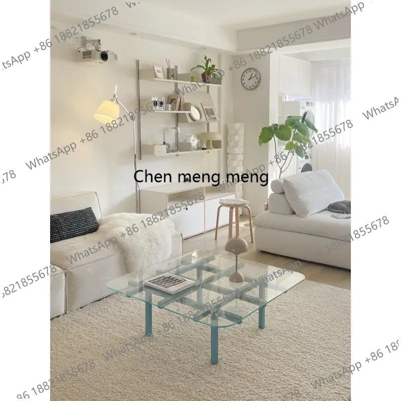 M183 Nordic style solid wood labyrinth coffee table ultra-white glass tea table living room household square blue
