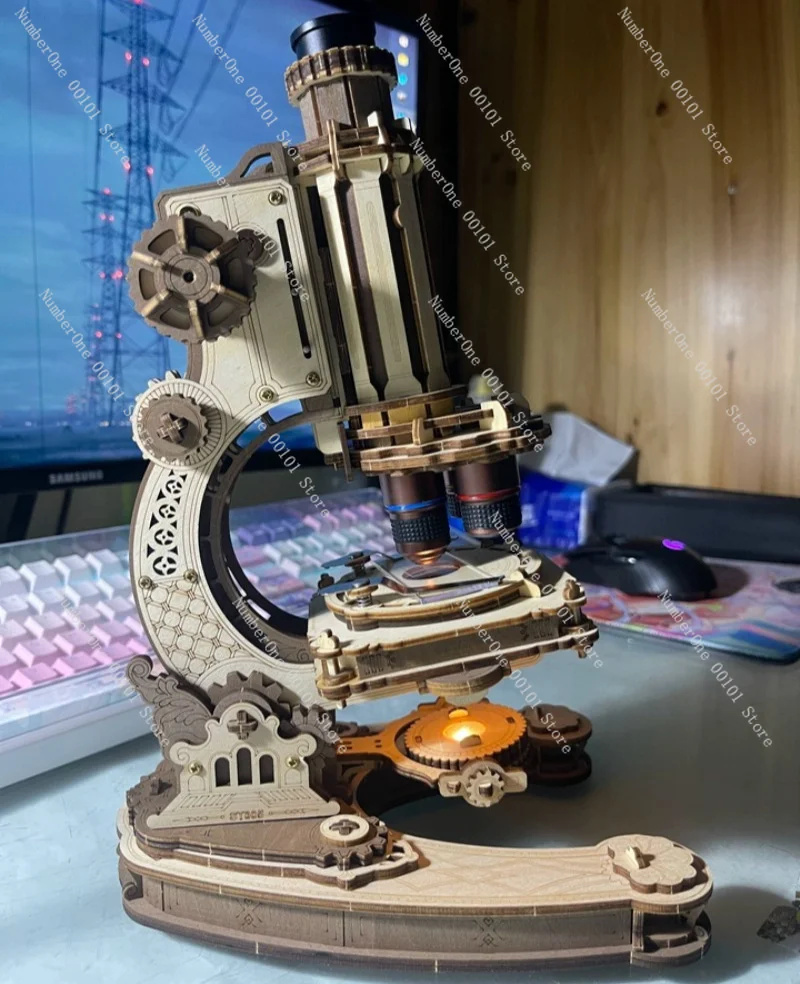 Microscope 3D Wooden Puzzle Building Model Kit DIY Science Educational Craft Toy Creative Desk Decor Birthday Gift For Teens