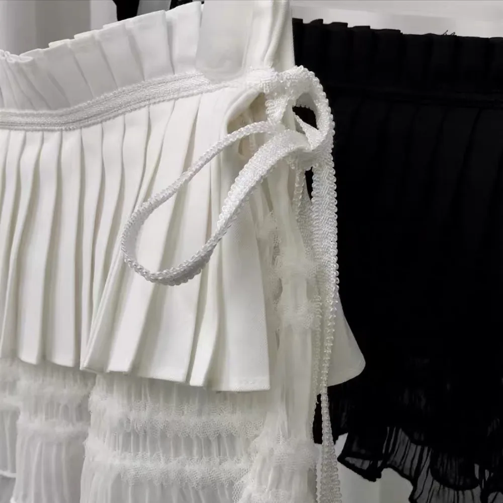 الهيب هوب طبقة وتتسابق مطوي تنورة الحلو شبكة تكدرت حافة حزام Y2K قميص موسع الدانتيل يصل وشاح الورك #4