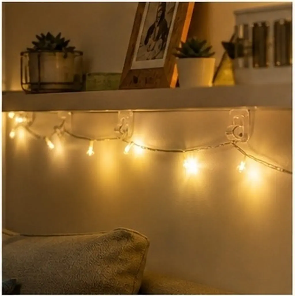 20Pcs Transparent Indoor Hooks for Lights - Damage-Free Adhesive String Light Clips for Balcony Festival Party Holiday