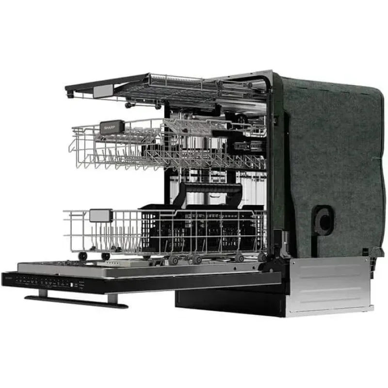PMD4-SHARP 슬라이드인 식기세척기, 스테인리스 스틸 마감, 24인치 폭, 오염 감지 센서, 프리미엄 화이트 LED 내부 조명, 부드러운 슬라이드