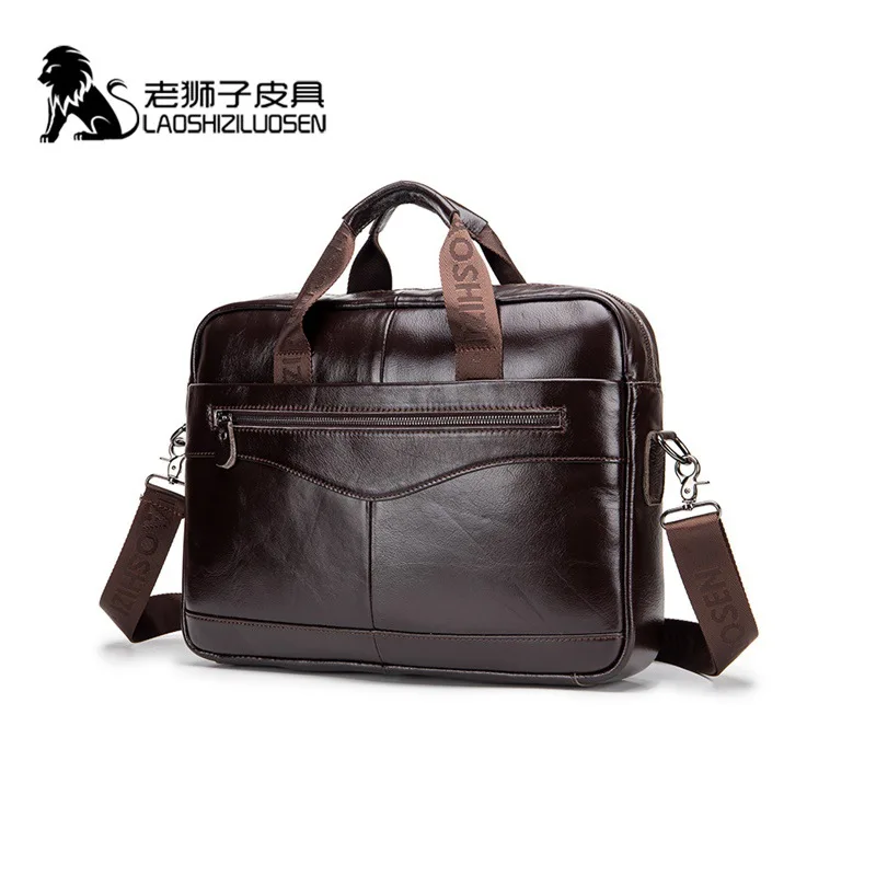 Imagem -06 - Laoshizi-maleta de Couro Genuíno para Homens Mensageiro Masculino Bolsa para Laptop Bolsas para Computador e Documentos Novos