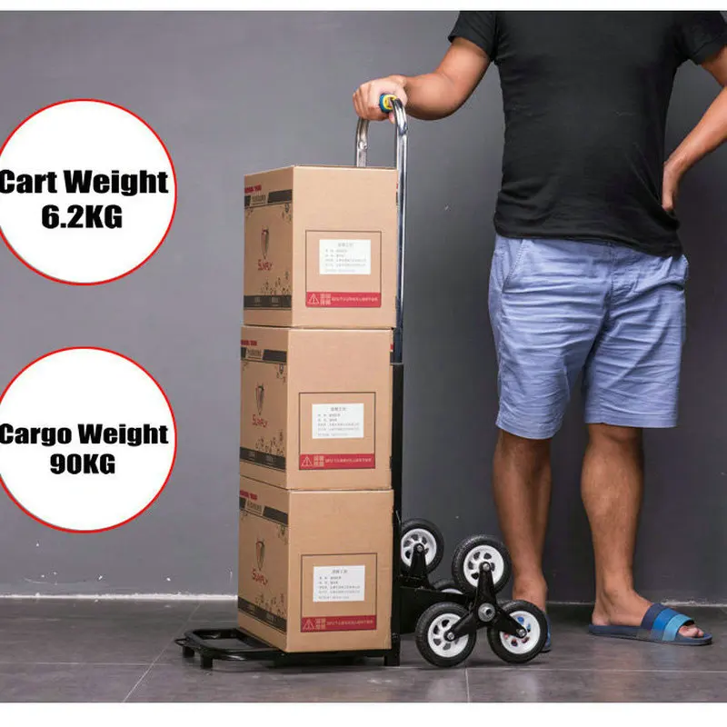 Portable Stair Climber Cart, 6 Rubber Wheels Folding Wagon, Household Shopping Trolley Steel Pipe Hand Truck