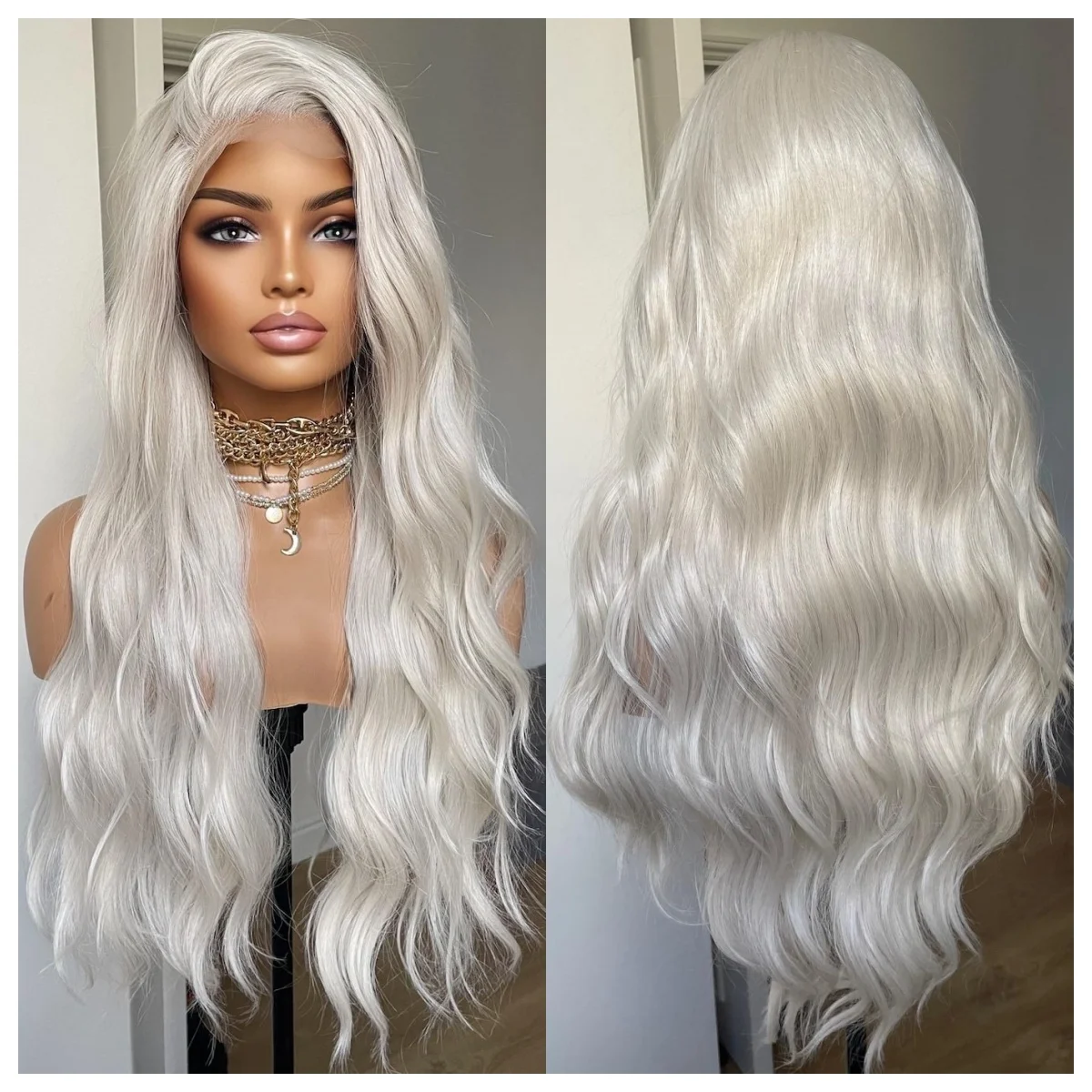 

White Wig HD Transparent Lace Frontal Wig 13x4 Wig 30 Inch Body Wave Lace Front Wig 180 Density Water Wave Wig Synthetic