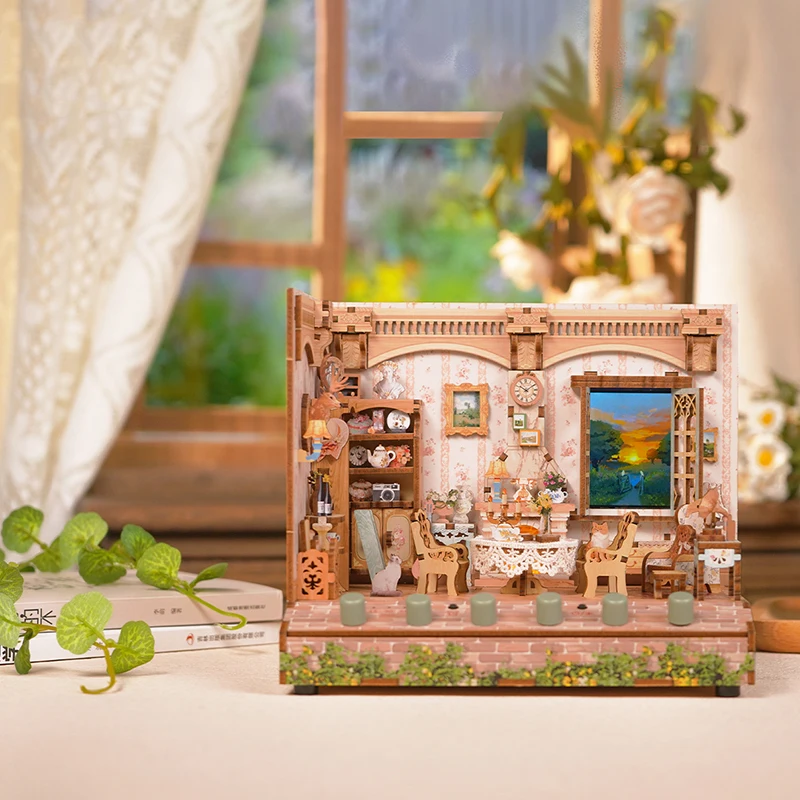 DIY Wooden Doll Houses Garden Time Casa Miniature Building Kits with Music Sound USB Power Dollhouse for Girls Birthday Gifts