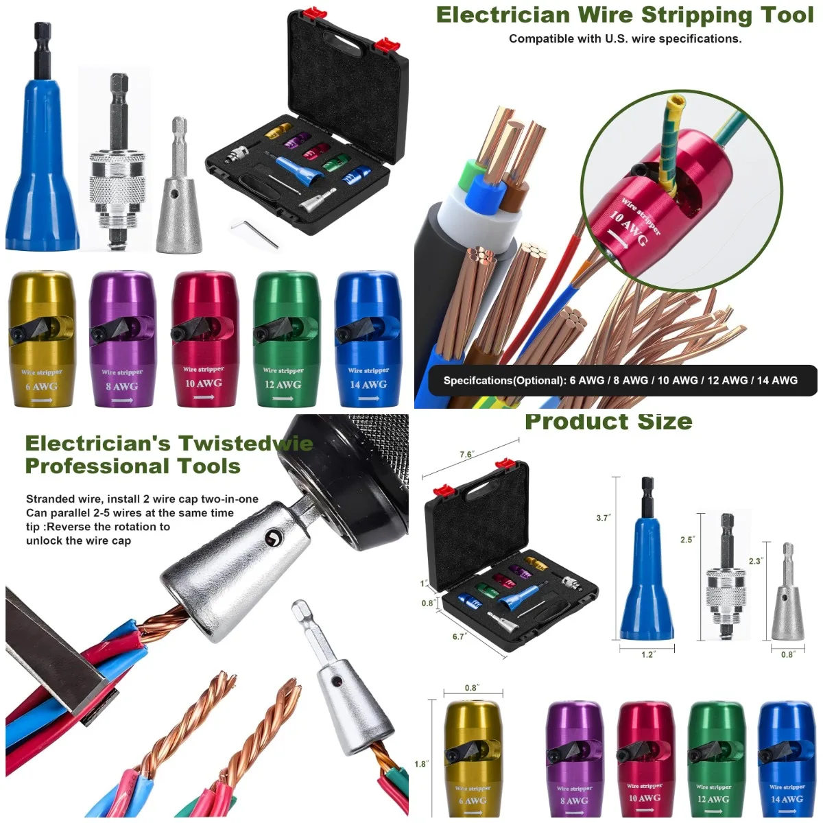 

Модернизированный инструмент для зачистки проводов 2200, 8 в 1 для дрели, 6–14 AWG, профессиональный инструмент для зачистки гаек и инструмент для зачистки проводов для электрика