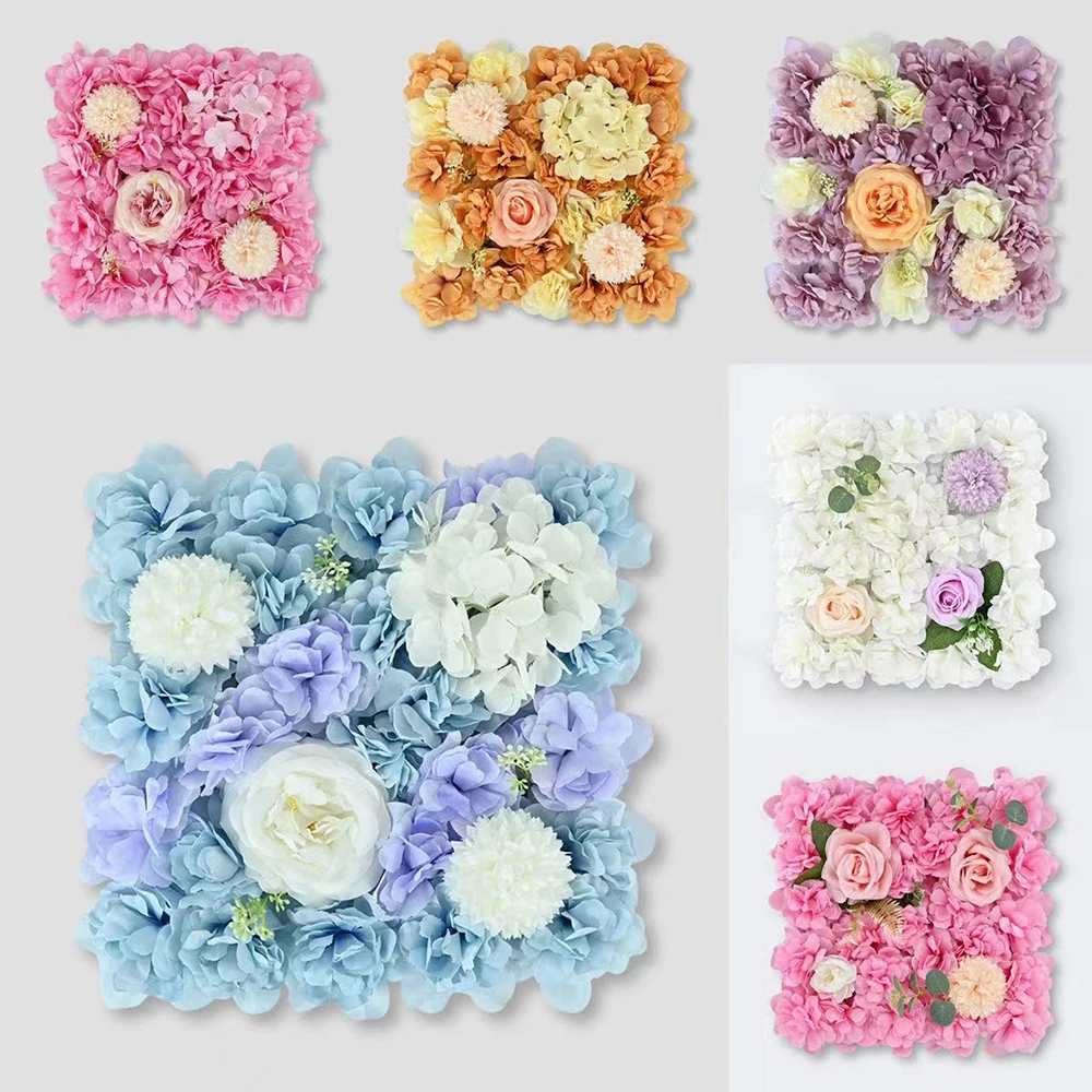 

Artificial Flower Wall Panel Decor Artificial Flower Wall Silk Rose Hydrangea Panel for Photo Background Home Wedding Party