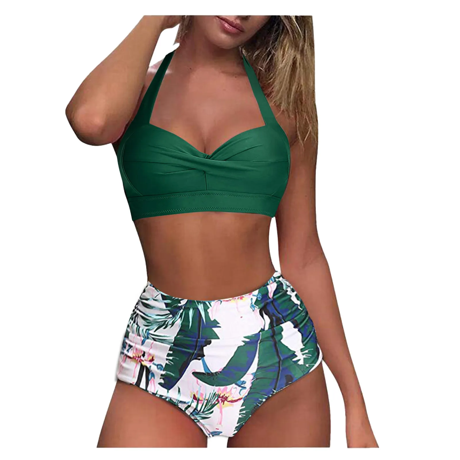 High Waist Bikini Floral Print Swimwear Women Halter Top Beachwear Summer Bathing Suit Two Piece Set Swimming Costume 2026 T1