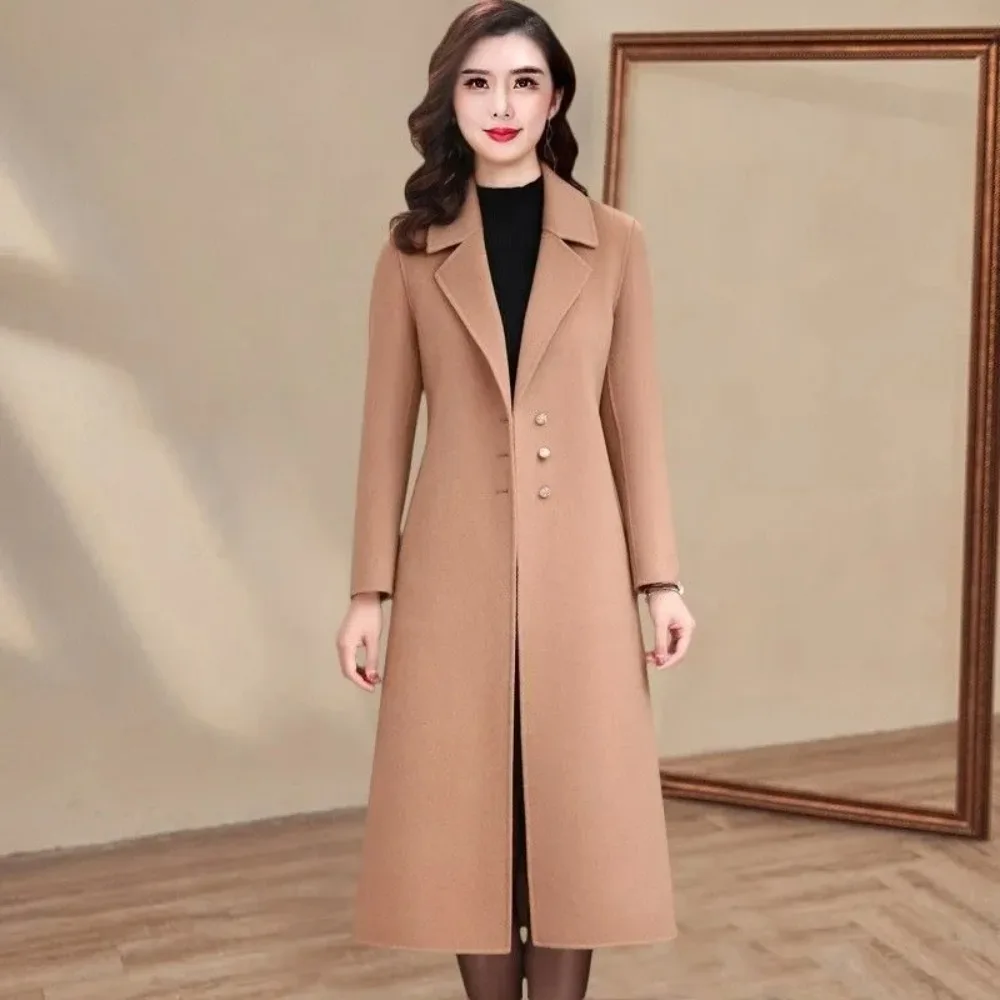 

Autumn Winter Woolen Coat Slim Fit Knee-Length Mom Style Jacket Women's Fashion Outerwear Elegant Elegant Overcoat