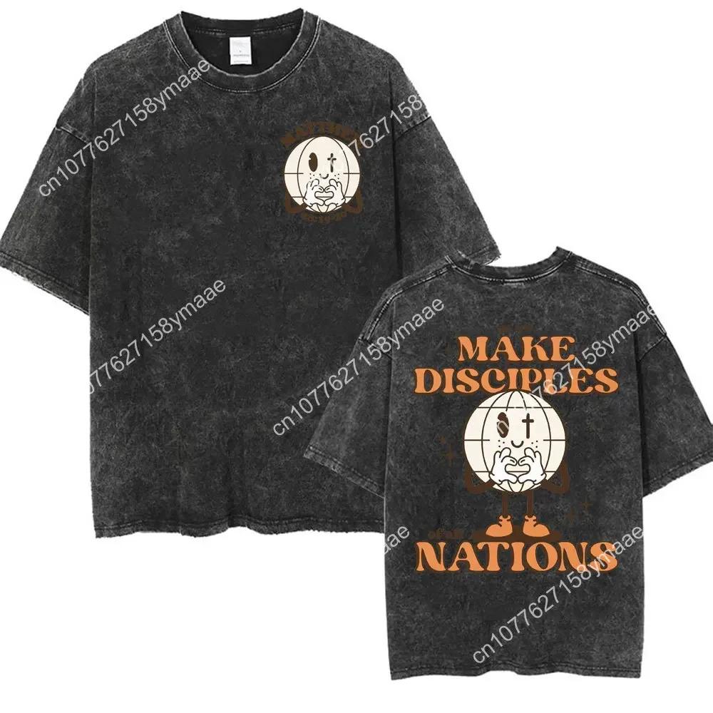 Christian Bible Verse T-shirt Go and Make Disciples Trendy Church Vintage Washed T-shirts Men Women Women's Aesthetic Cartoon T