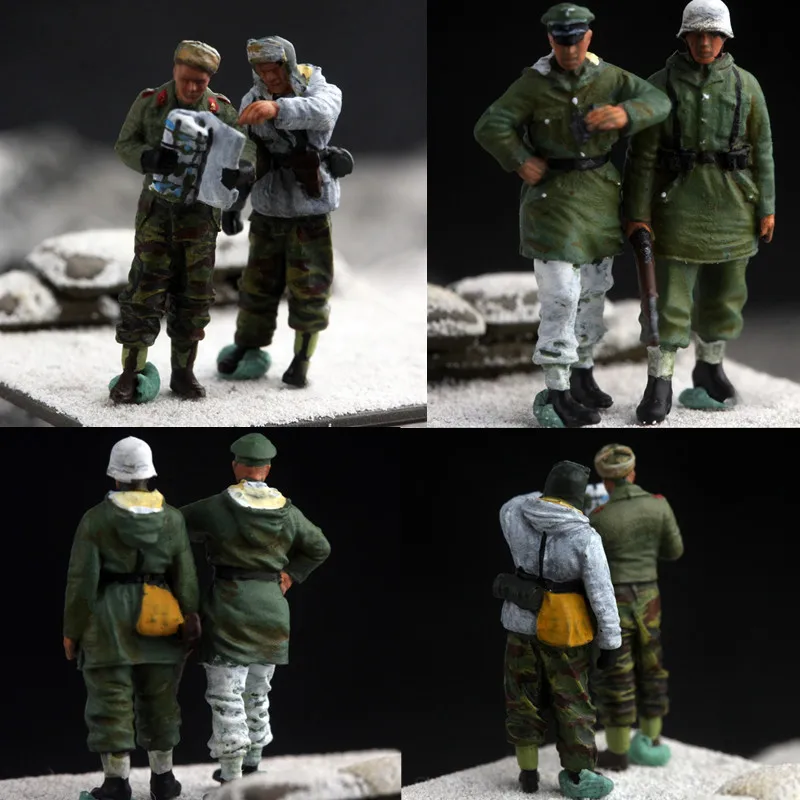Model w skali 1:72, 2 sztuki niemieckich oficerów i żołnierzy zimowych, postawy stojące, drużyny szturmowe, figurki akcji, zabawki, akcesoria do scen DIY