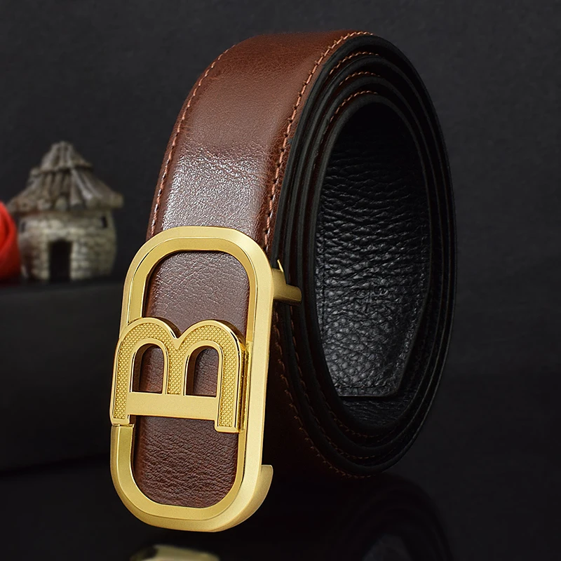 B Letter Luxury Famous Brand Men Designer Fashion Belt High Quality Gray Waistband Casual Cowhide Fancy Vintage Ceinture Homme