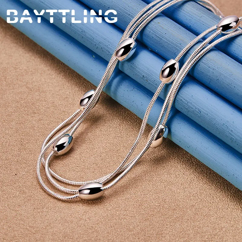 925 Sterling Silver 18 Inches Charm Beads Snake Chain Necklace Men Women Fashion Wedding Engagement Jewelry Party Favors